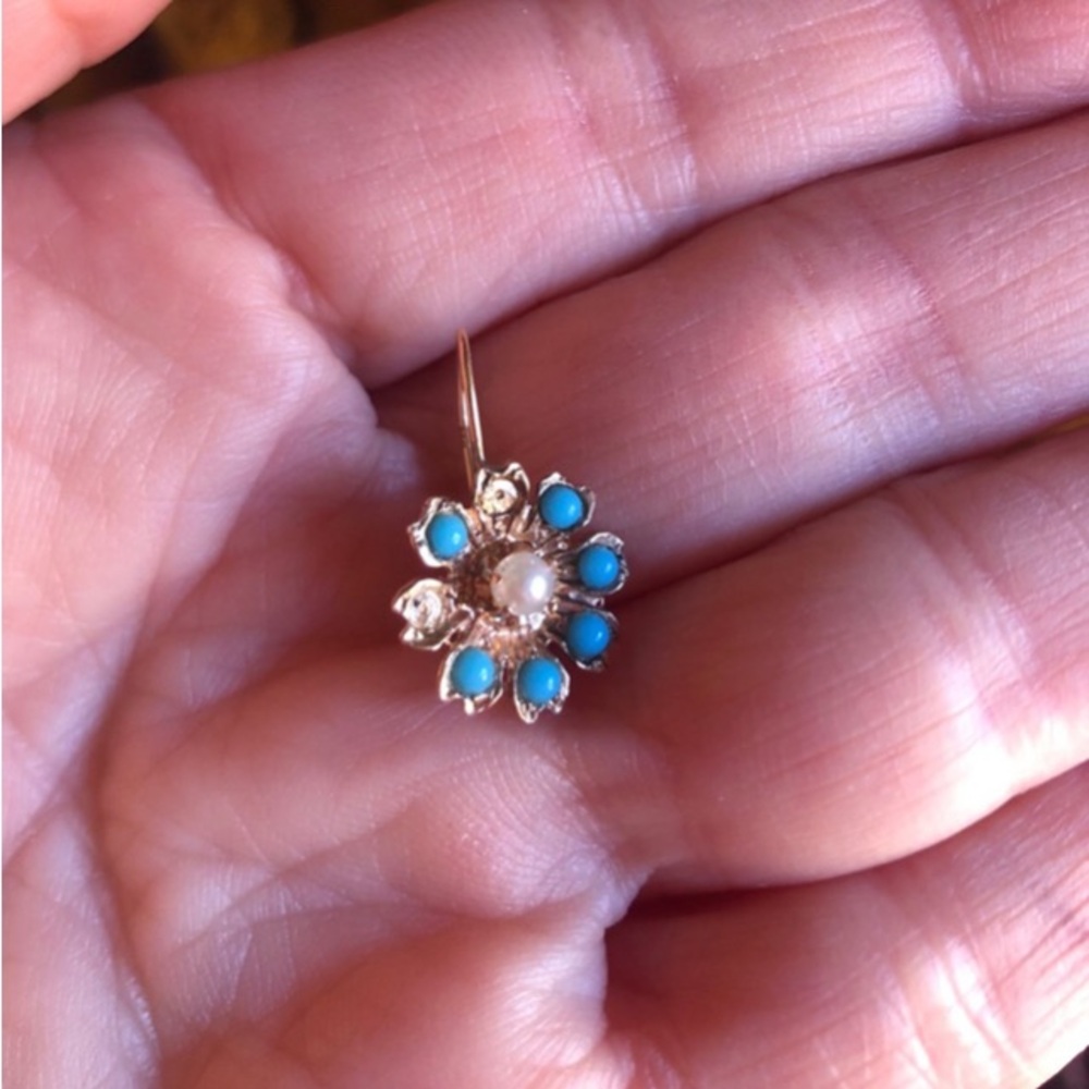 Single 14k Gold Earring Turquoise Pearl
